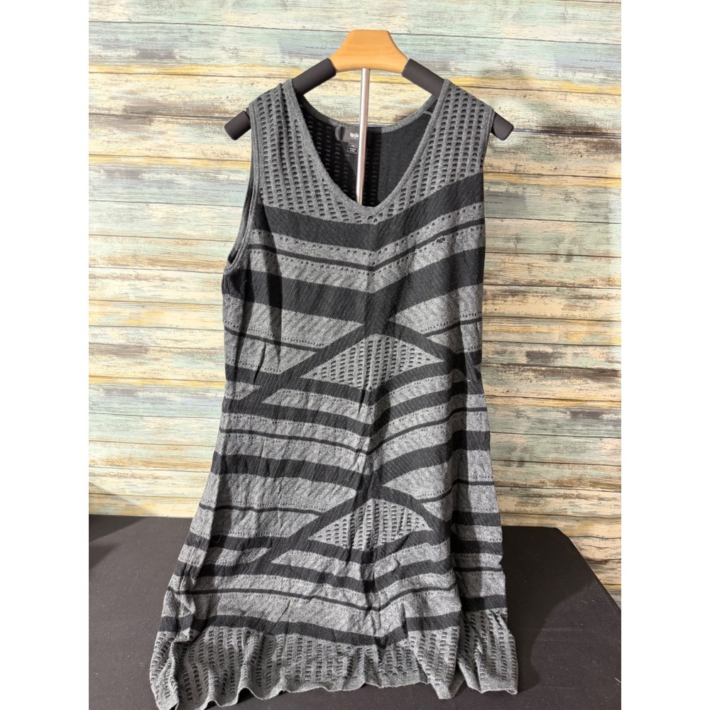 Mossimo Sweater Dress XXL Grey Black Excellent Geometric Pointelle Knit V-Neck